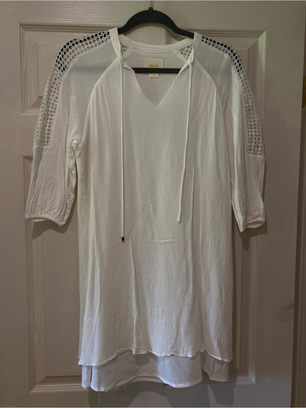 Maeve Anthropologie White Crochet-Shoulder Gauzy Tunic Blouse Women’s Sz XS